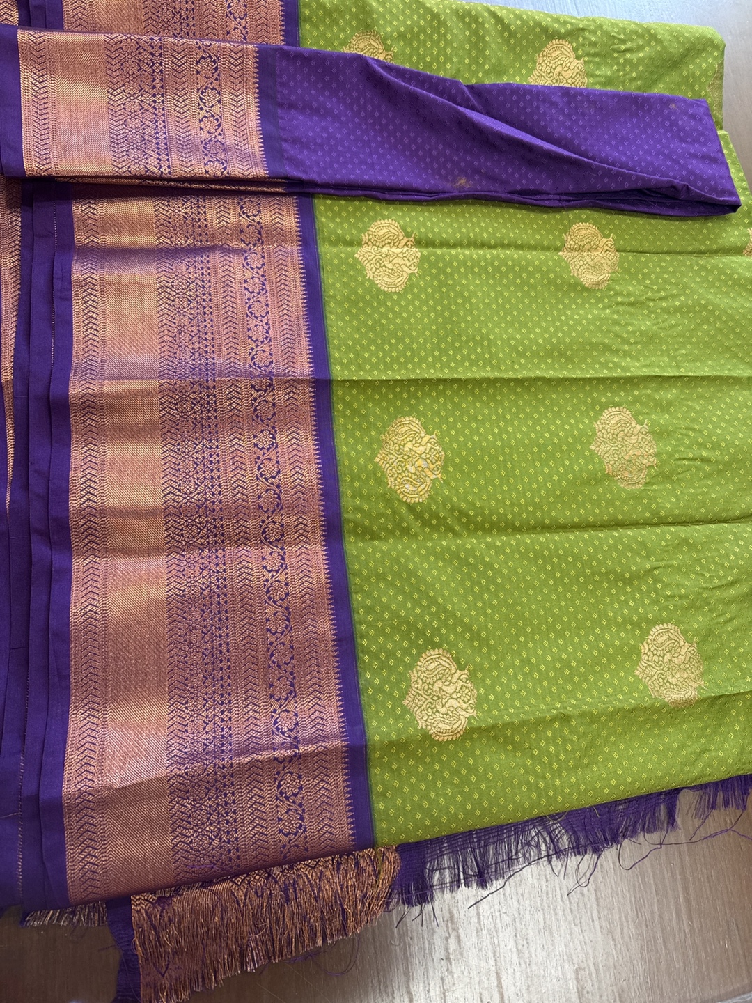 Beautiful Green and Purple Kanjeevaram Silk Saree
