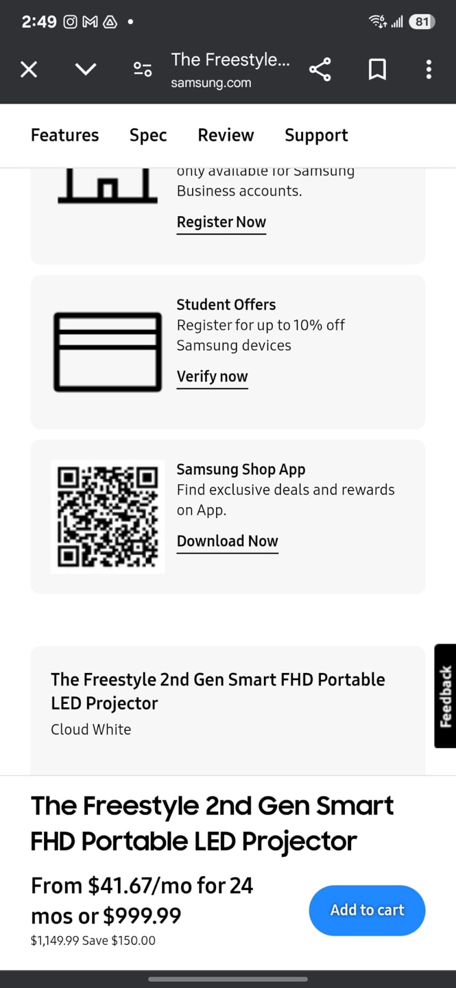 Samsung The Freestyle Projector - SP-LSP3BLA - photo 4