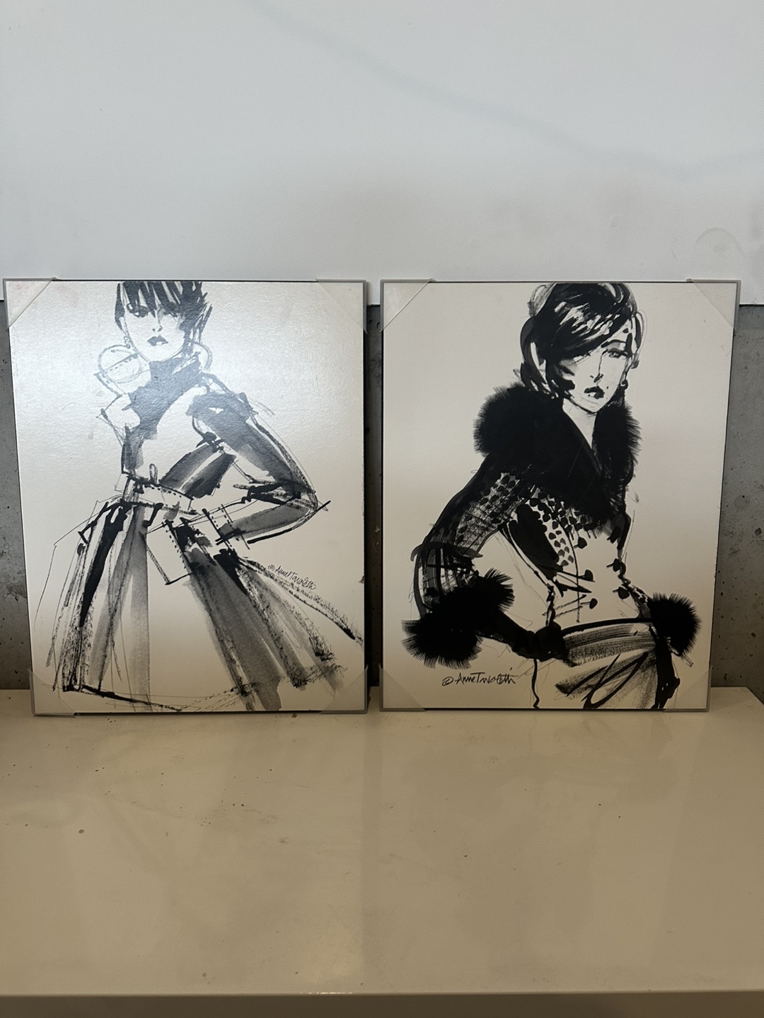 Pair of Framed Fashion Sketches by AmeTwoarth