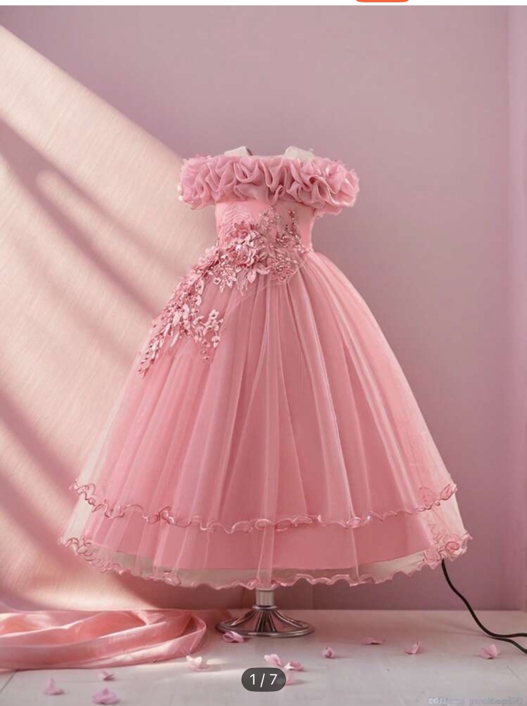 Girls' Pink Flower Girl Dress with Petticoat and Gloves - photo 2