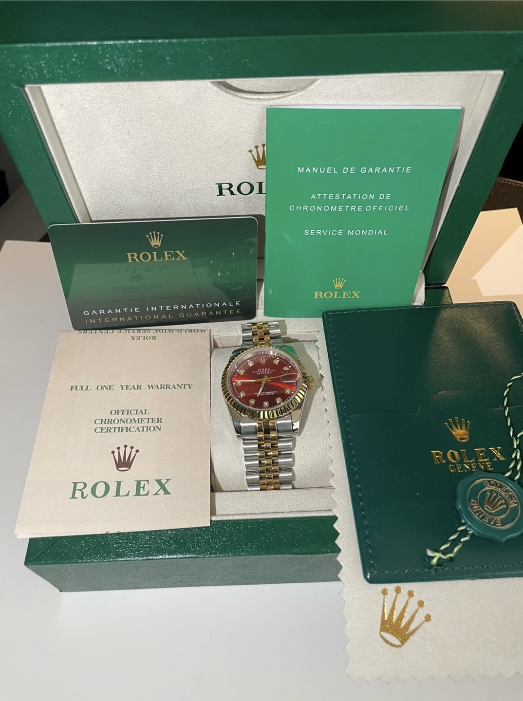 Rolex Datejust 36mm Red Stella Diamond Dial Two-Tone Watch