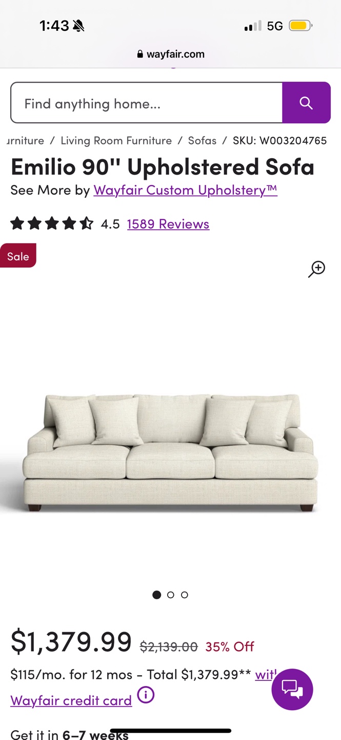 Emilio 90" Upholstered Sofa - Wayfair