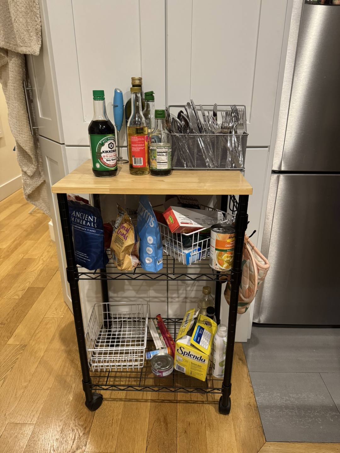 Rolling Kitchen Cart with Wood Top