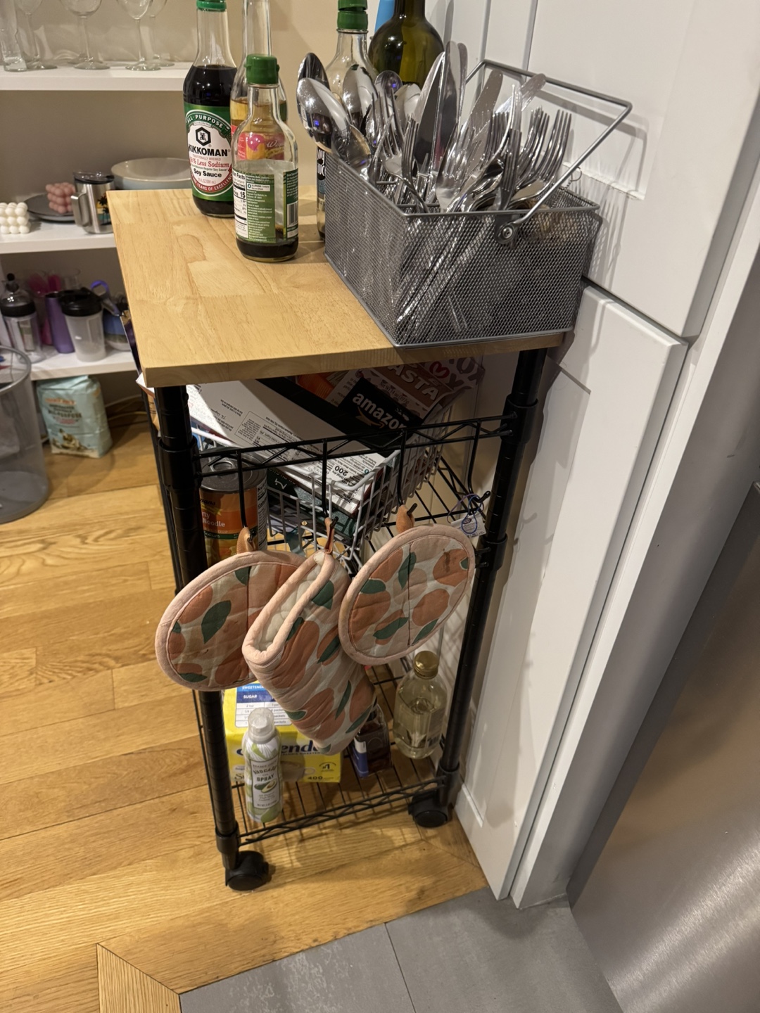 Rolling Kitchen Cart with Wood Top - photo 2