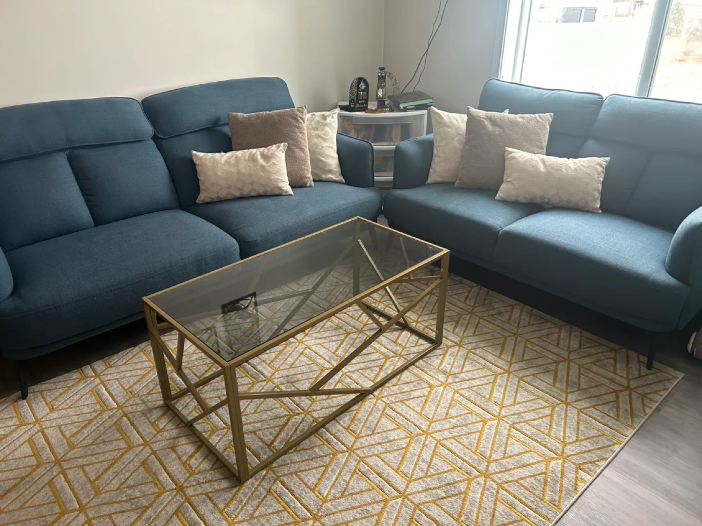 Modern Gold Metal and Glass Coffee Table image indicator(2)