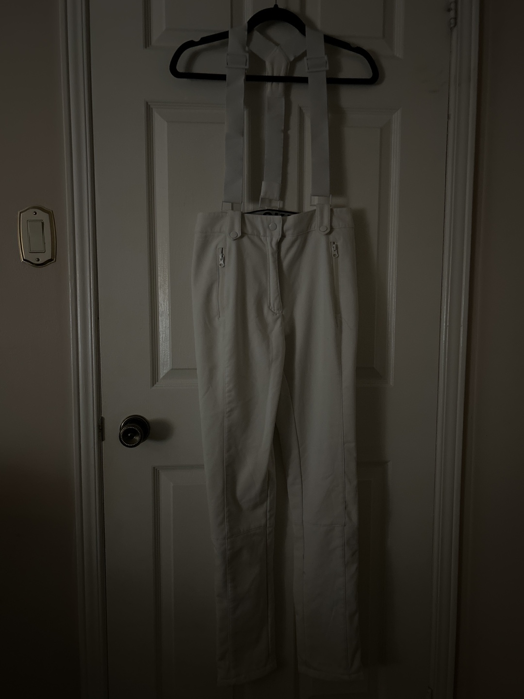 Women's White Snow Pants with Suspenders