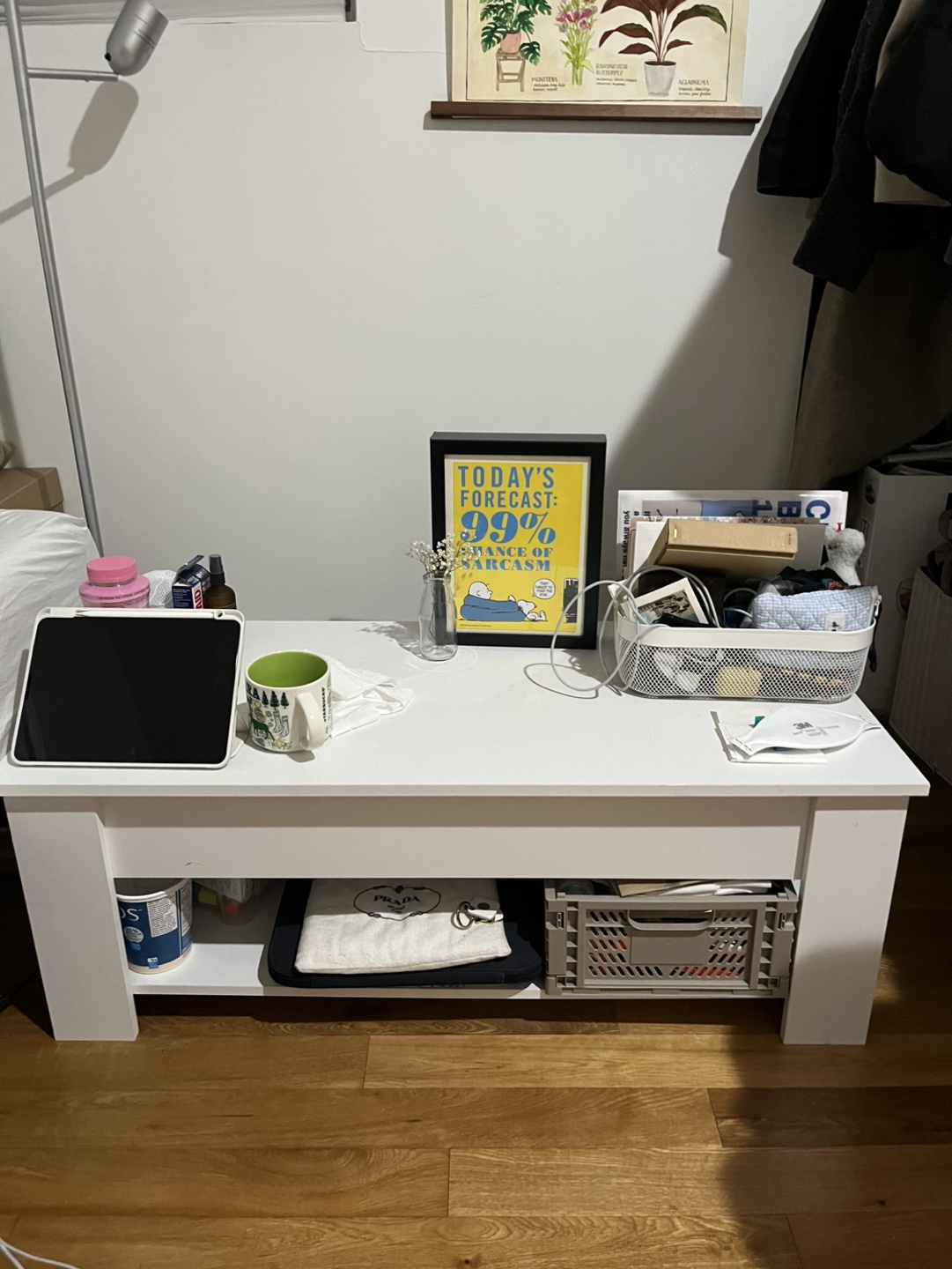 White Lift Top Coffee Table with Storage - photo 3