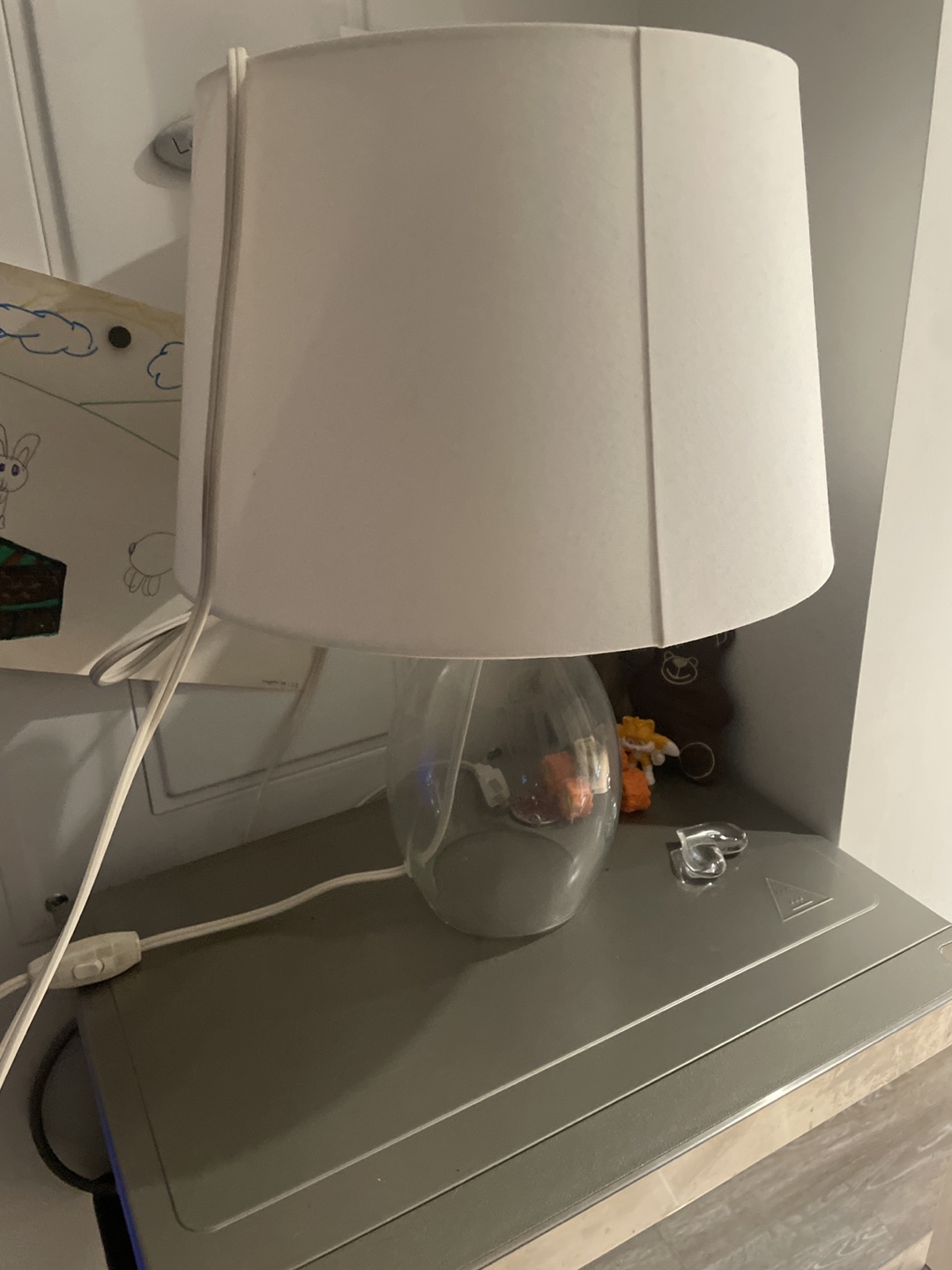 Table Lamp with Glass Base and White Shade