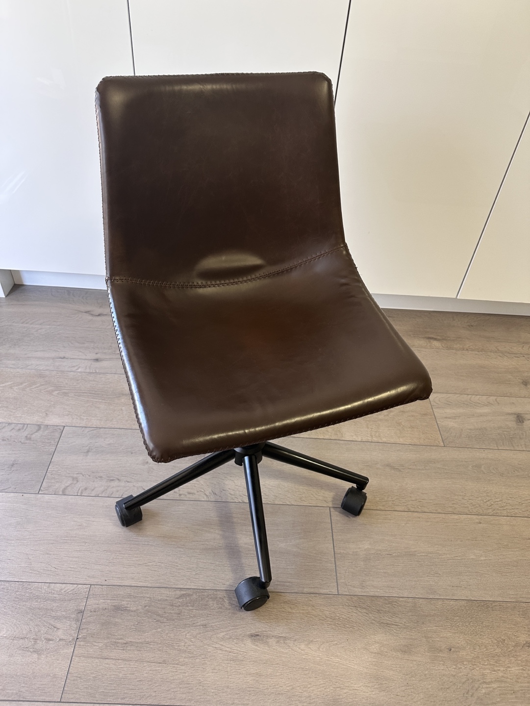 Gold Metal and Glass Corner Desk with Brown Leather Office Chair - photo 3