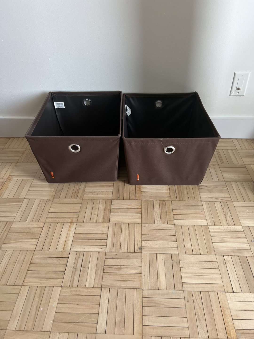 Two Brown Fabric Storage Bins