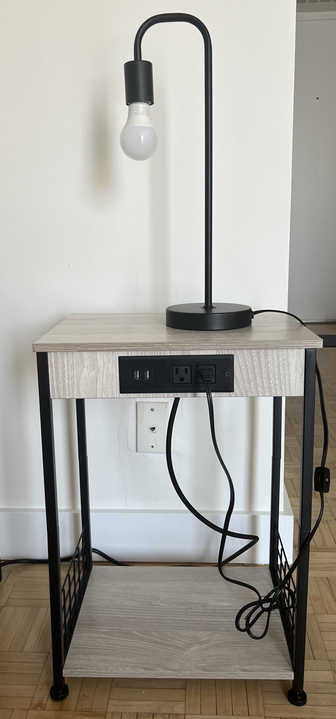 Modern Bedside Table with Built-in Outlets and Lamp