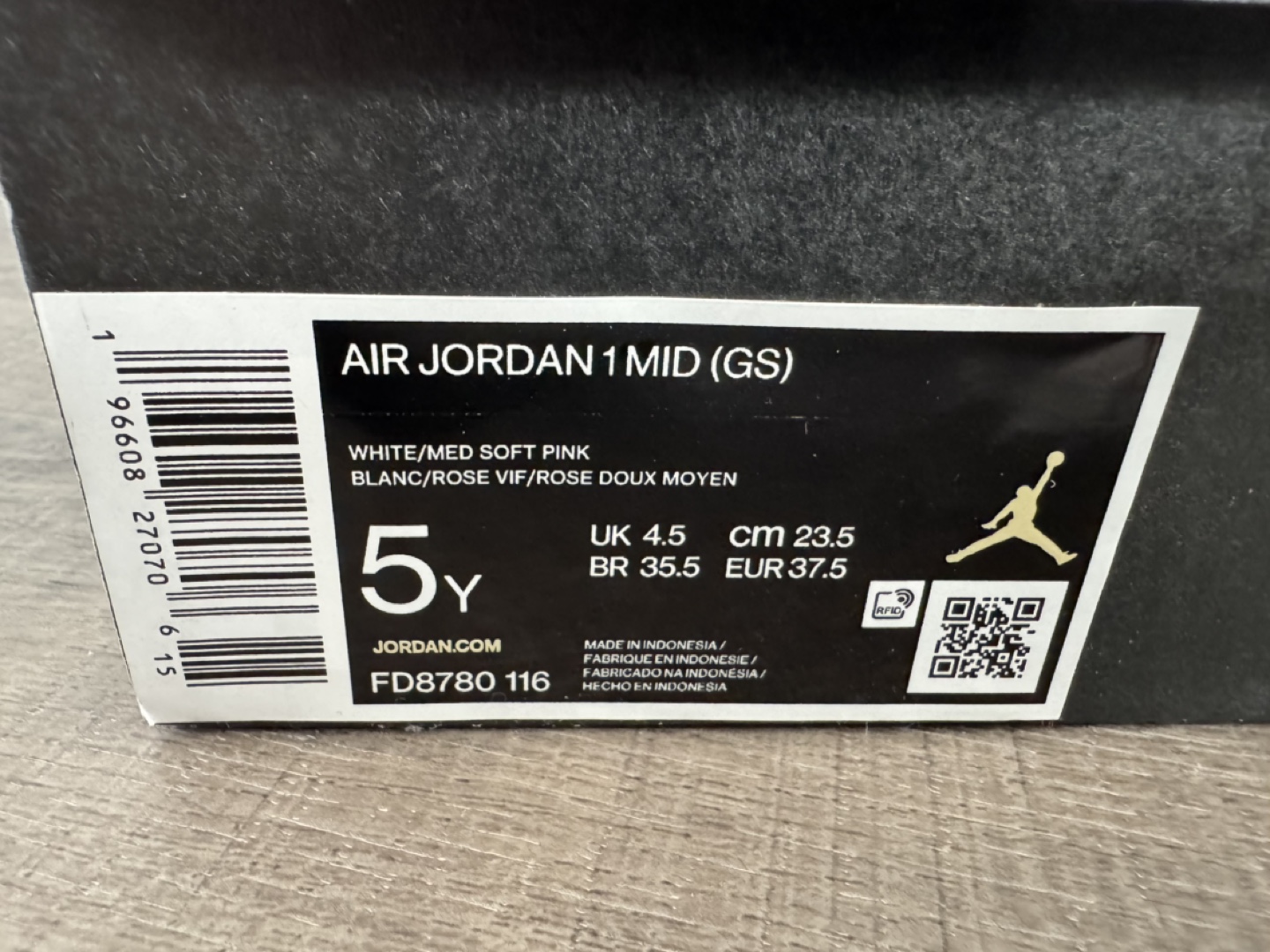 Air Jordan 1 Mid (GS) Size 5Y Pink
