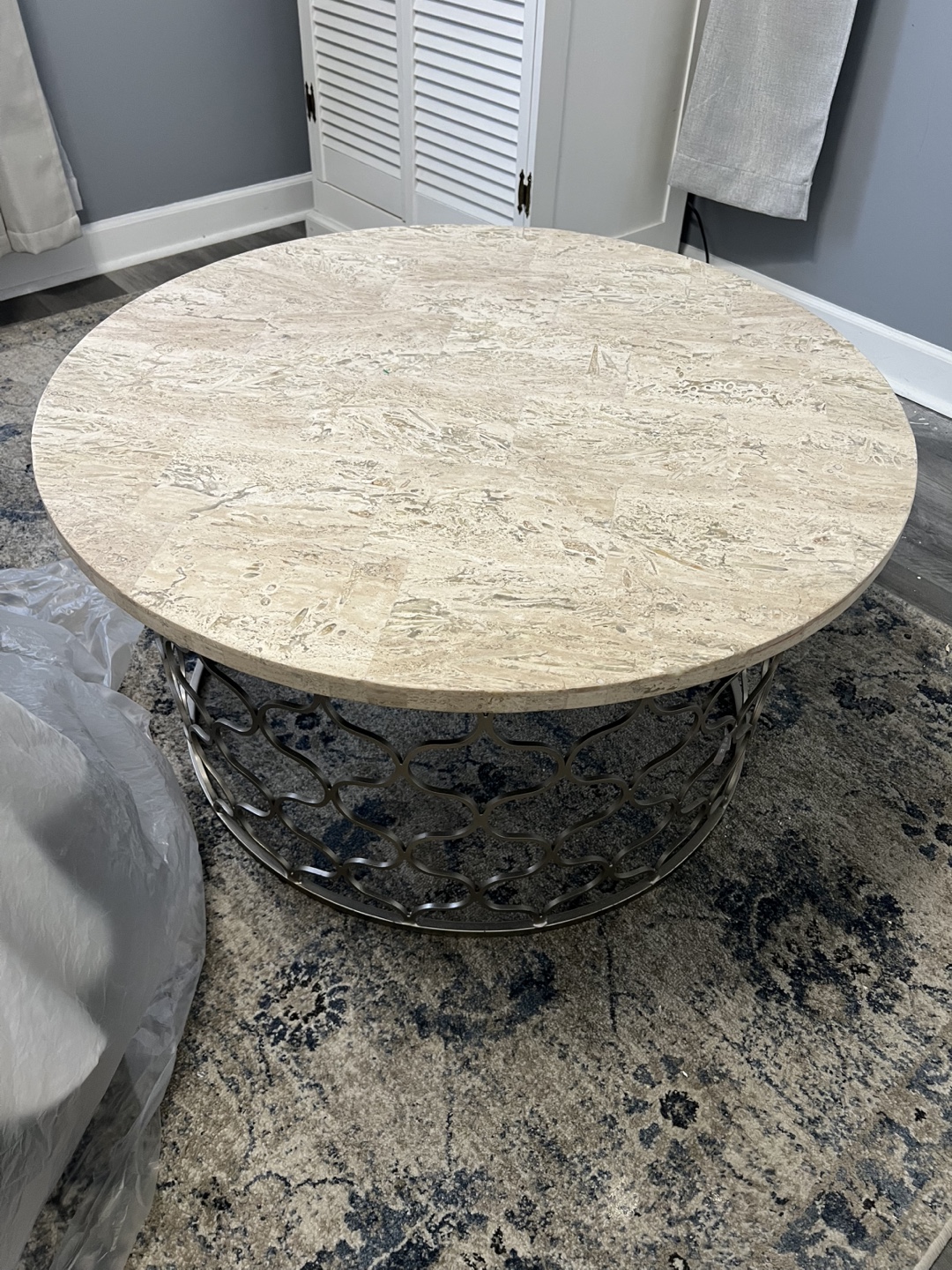 Round Travertine Top Coffee Table