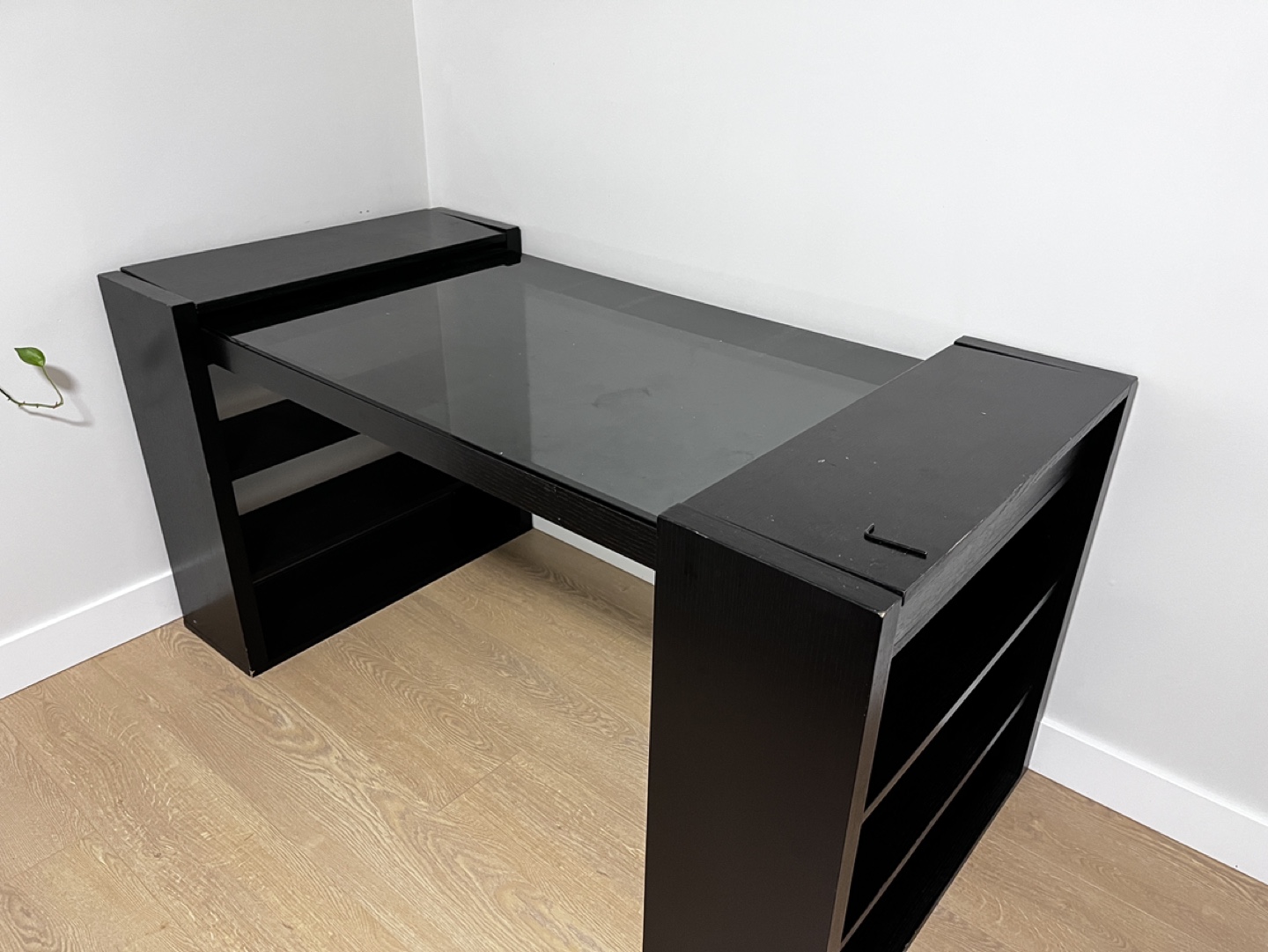 EQ3 Black Glass Top Computer Desk with Shelves - photo 2