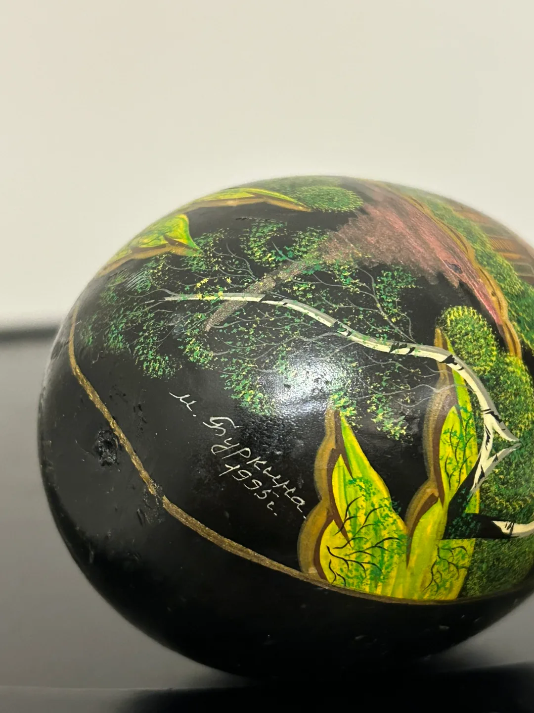 Russian Vintage Hand-Painted  signed 1995 Egg 3,5”💚 image indicator(4)