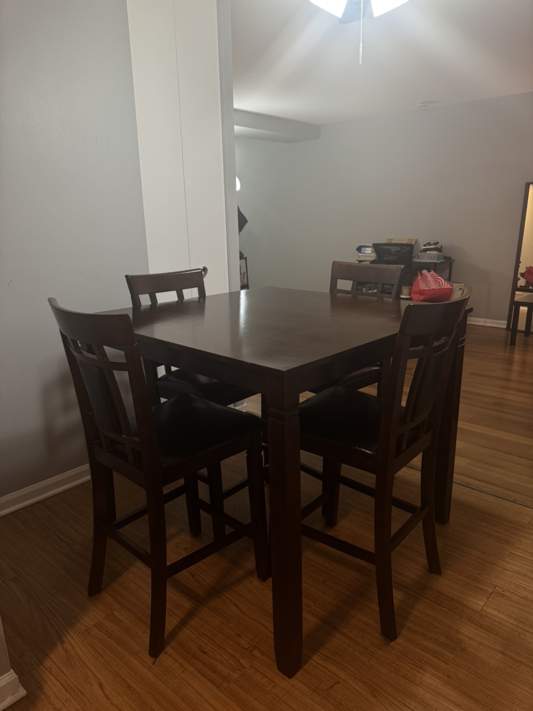 Dark Brown Square Dining Table with Four Chairs