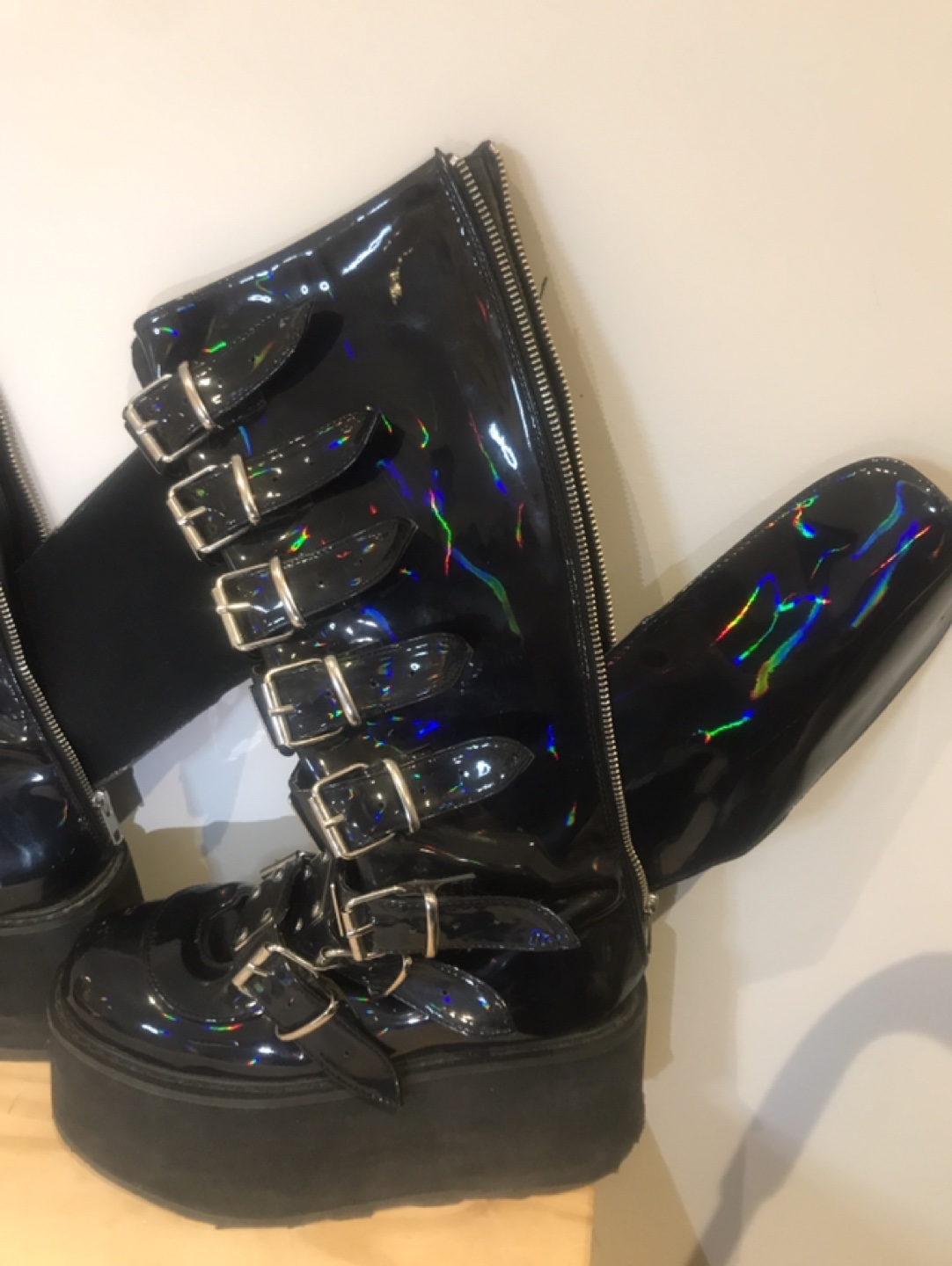 Demonia Black Knee-High Platform Boots Size 8 - photo 3