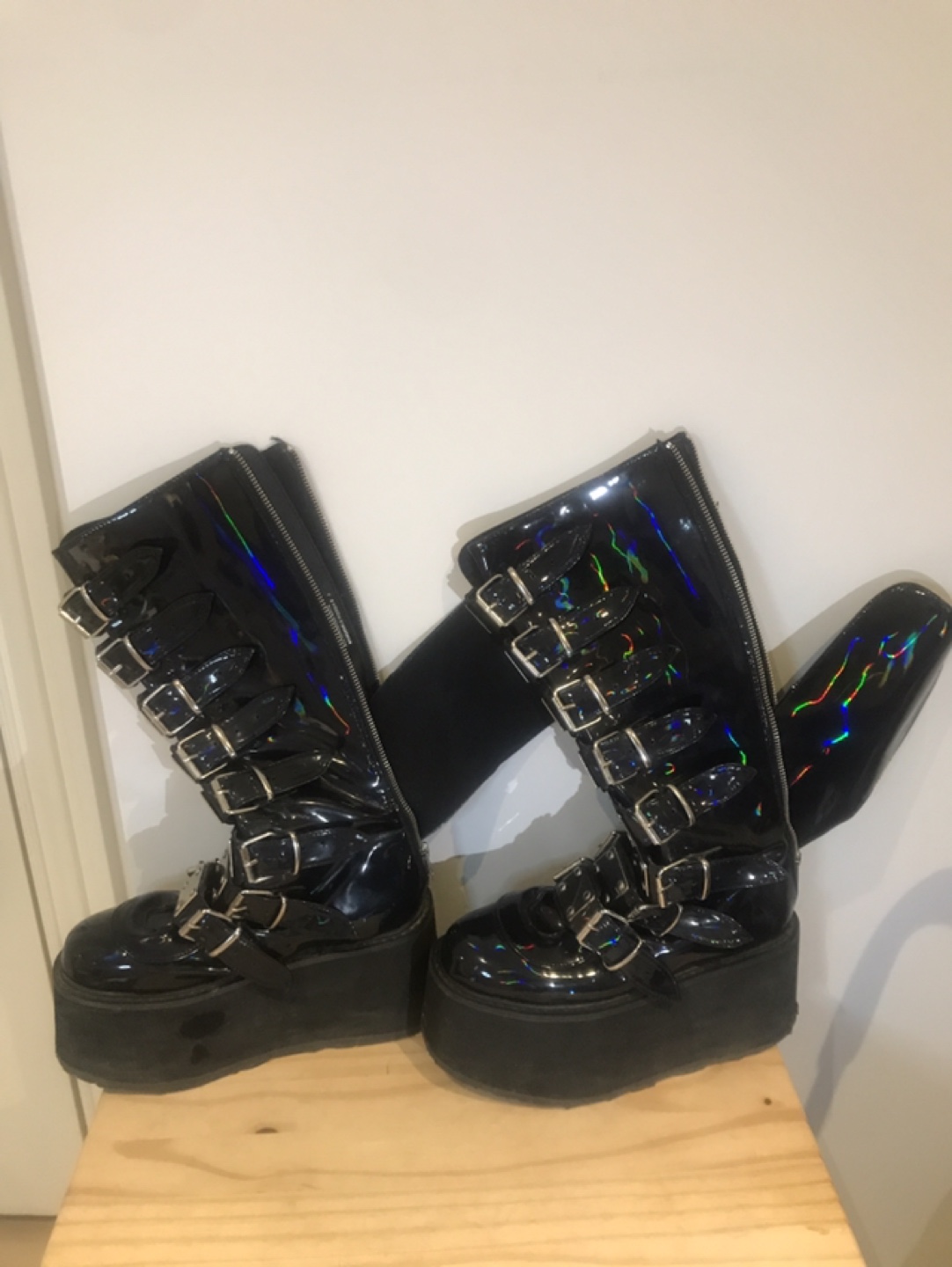 Demonia Black Knee-High Platform Boots Size 8 - photo 2