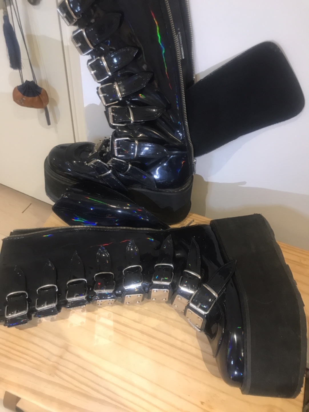 Demonia Black Knee-High Platform Boots Size 8