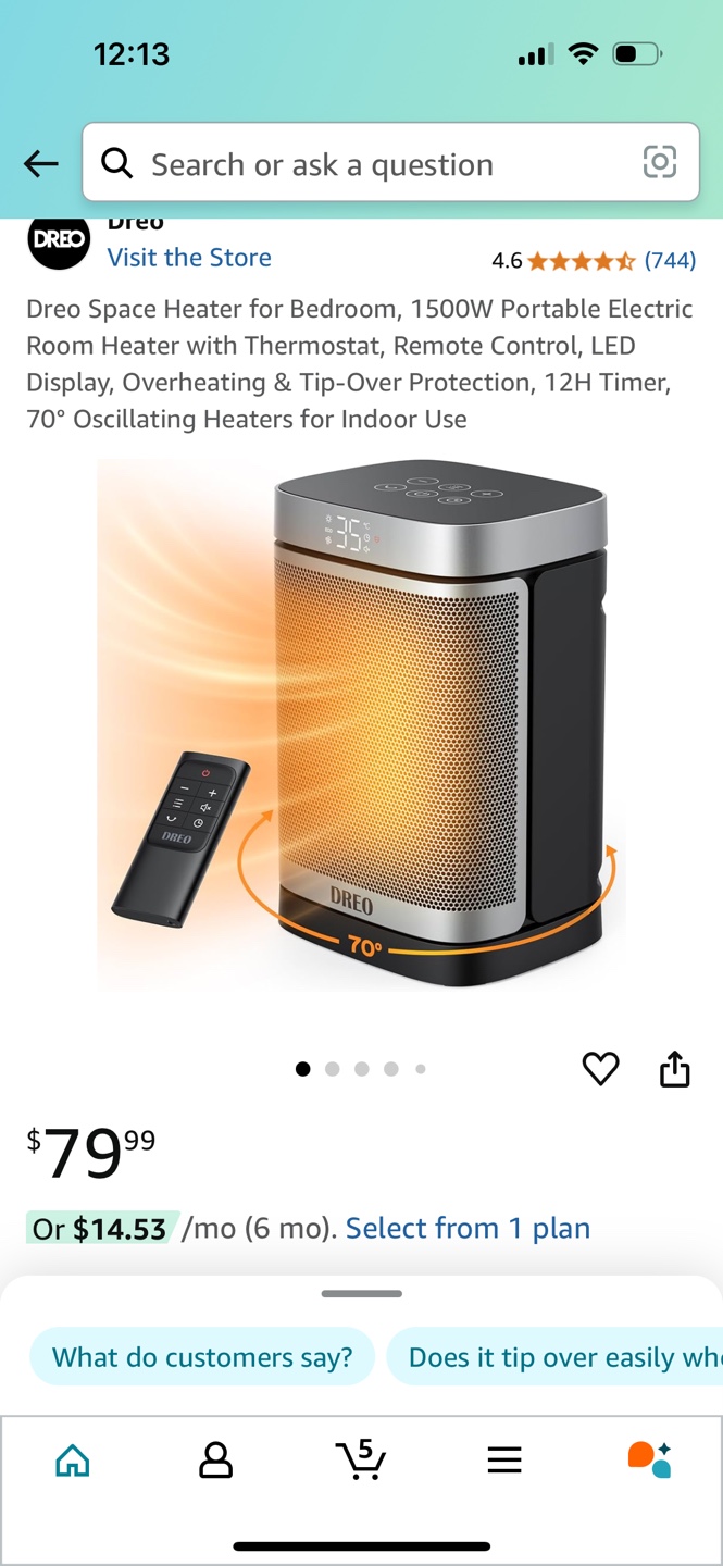 DREO Portable Oscillating Ceramic Heater with Remote - photo 2