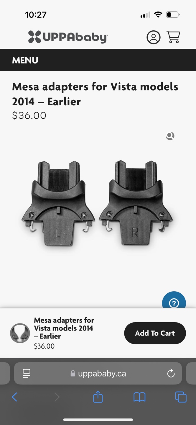Uppababy Mesa adapters for pre 2014 Vista