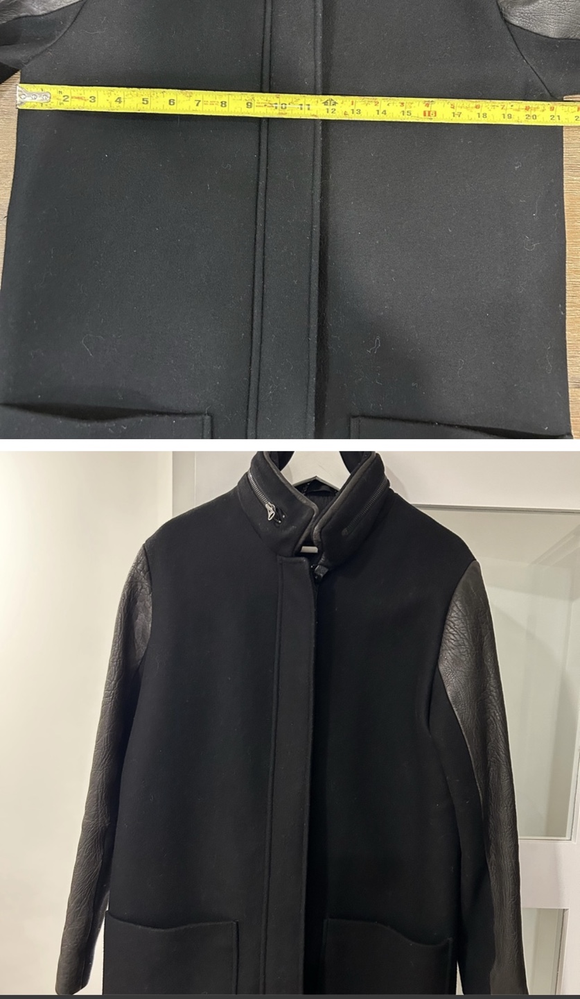 Authentic Mackage Black wool coat with leather sleeves