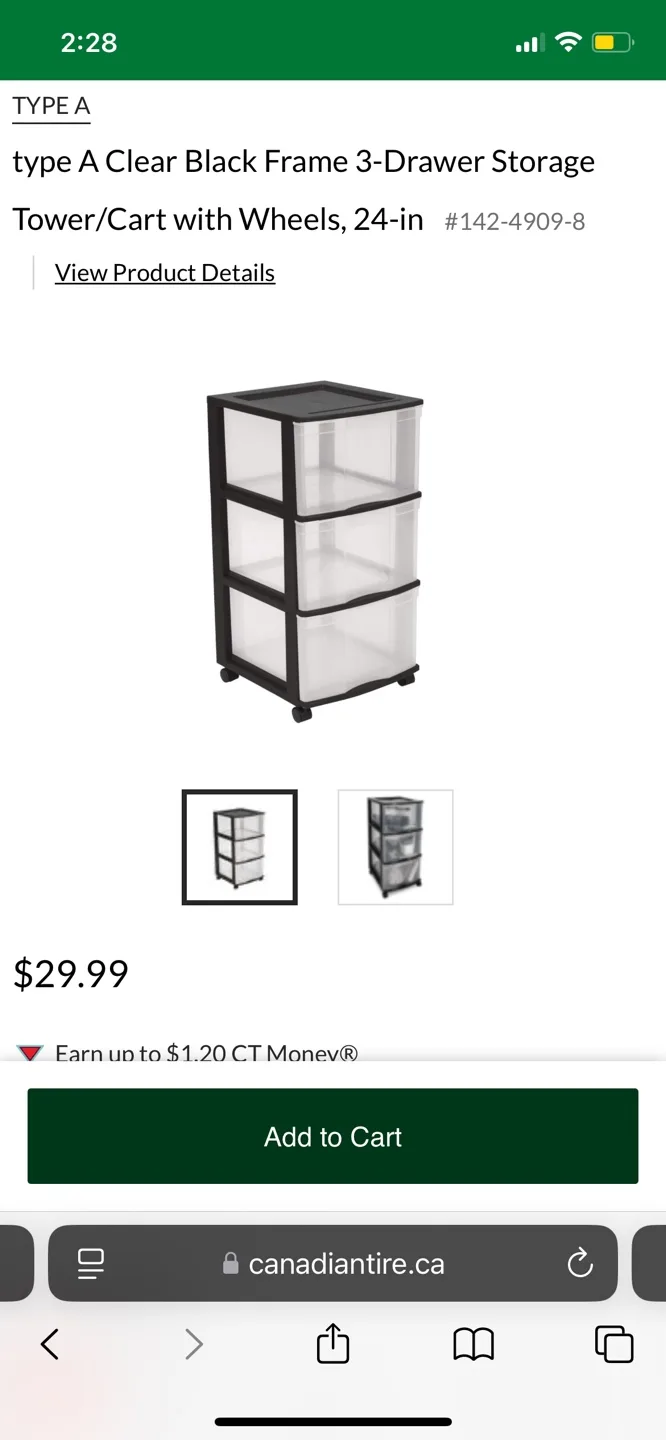 Type A 3-Drawer Storage Tower with Wheels thumbnail