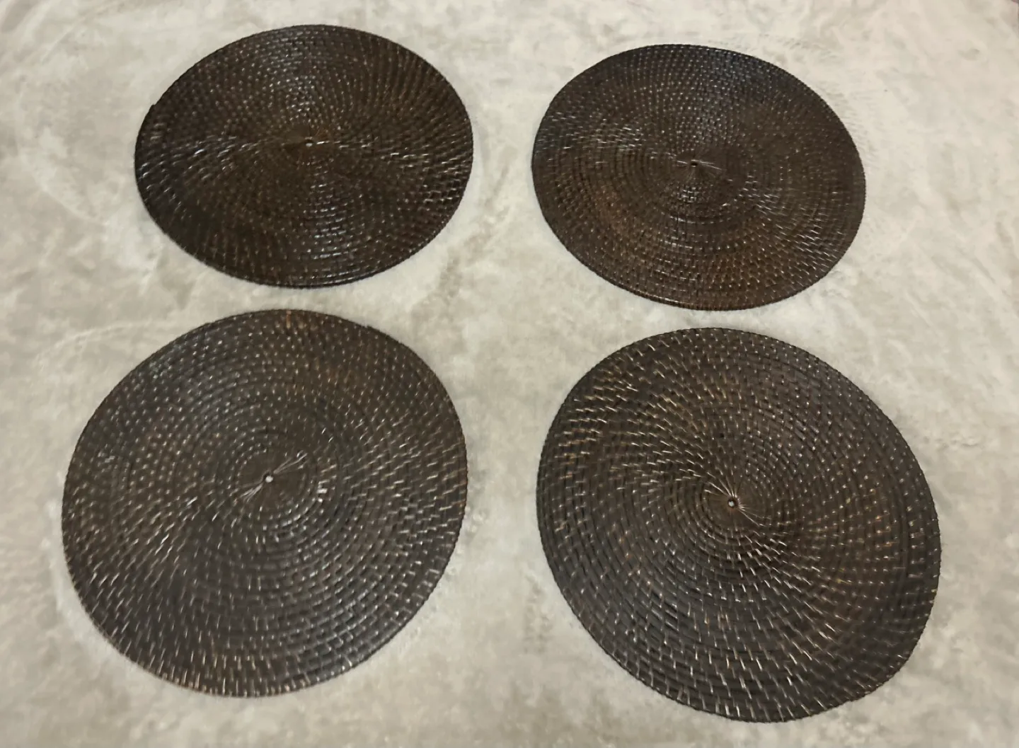 Set of 4 Round West Elm Woven Wooden Placemats image indicator(2)