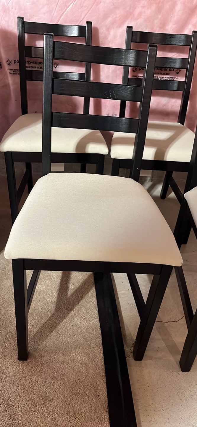 Set of Four Black Ikea Dining Chairs with Cream Cushions - photo 2