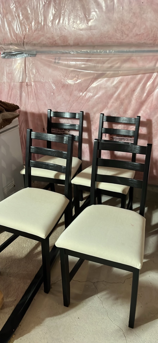 Set of Four Black Ikea Dining Chairs with Cream Cushions - photo 3