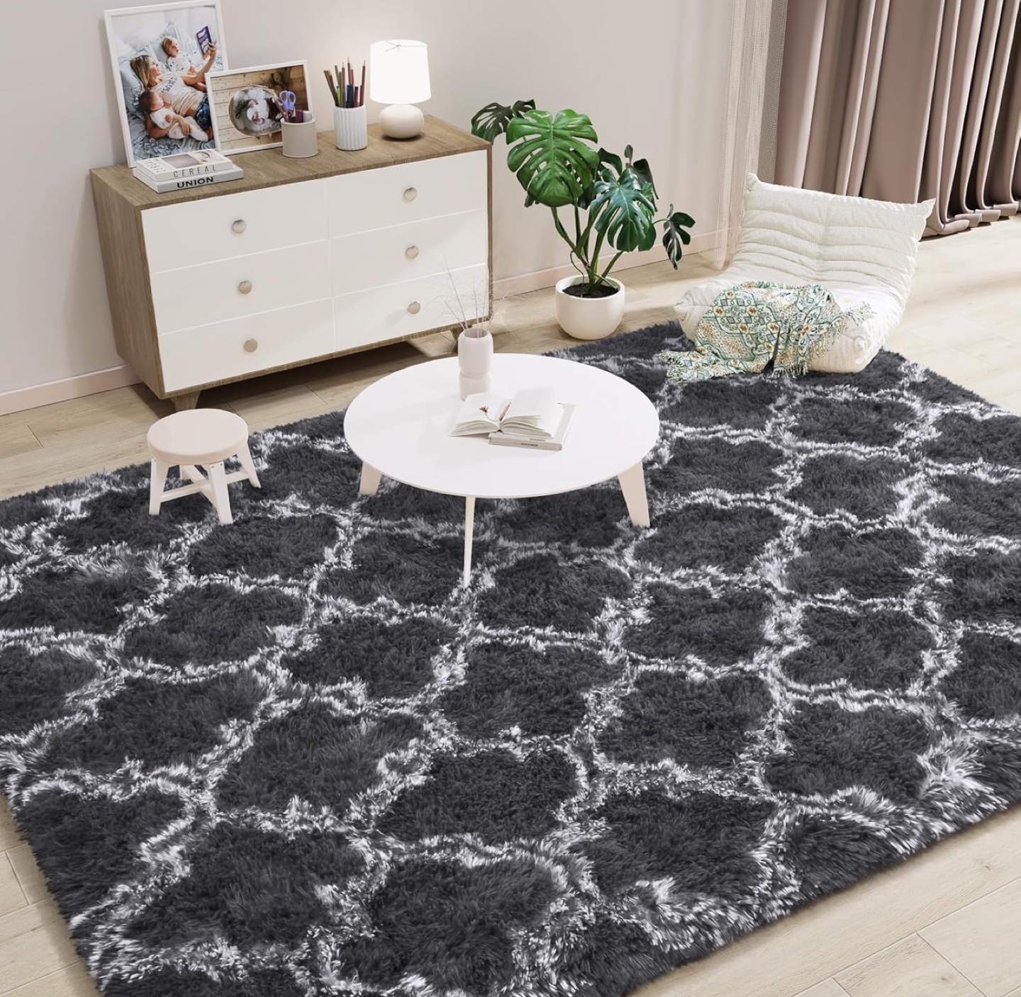 Dark Grey Shag Rug with White Pattern - photo 5