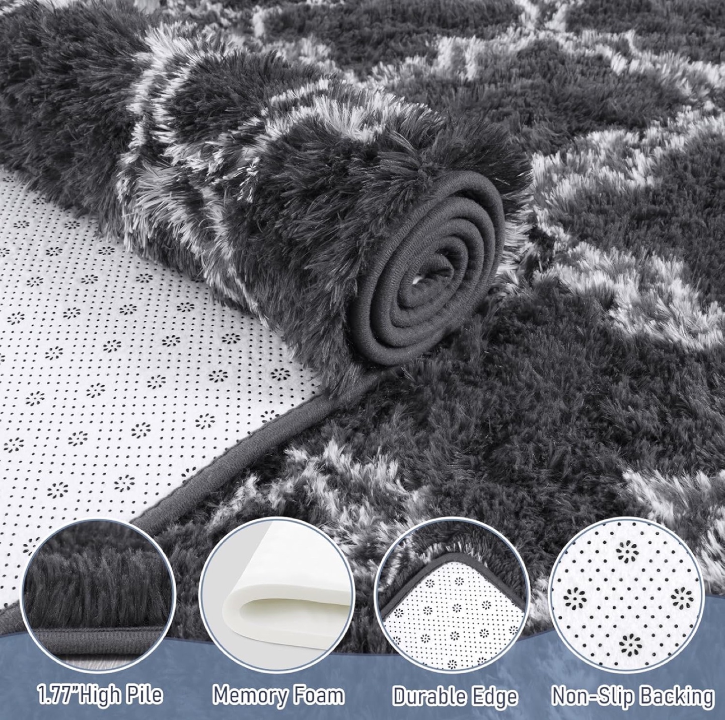 Dark Grey Shag Rug with White Pattern - photo 4
