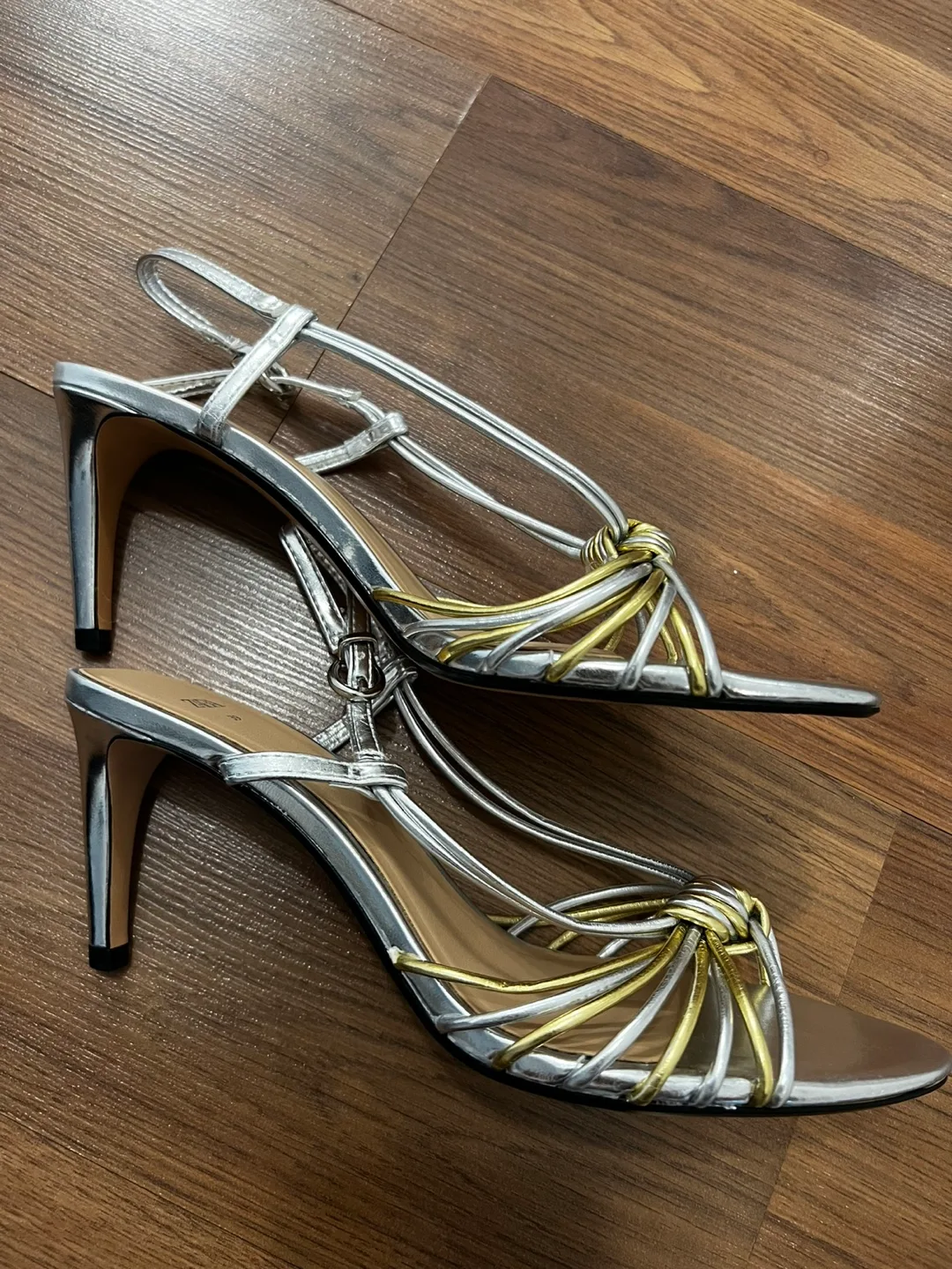 New Zara Silver and Gold Knotted Sandals image indicator(2)