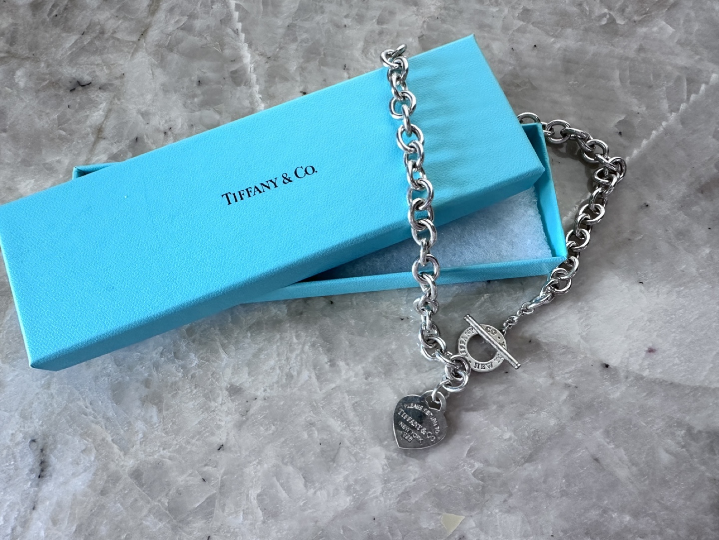 Tiffany Dangle Heart & Toggle Necklace