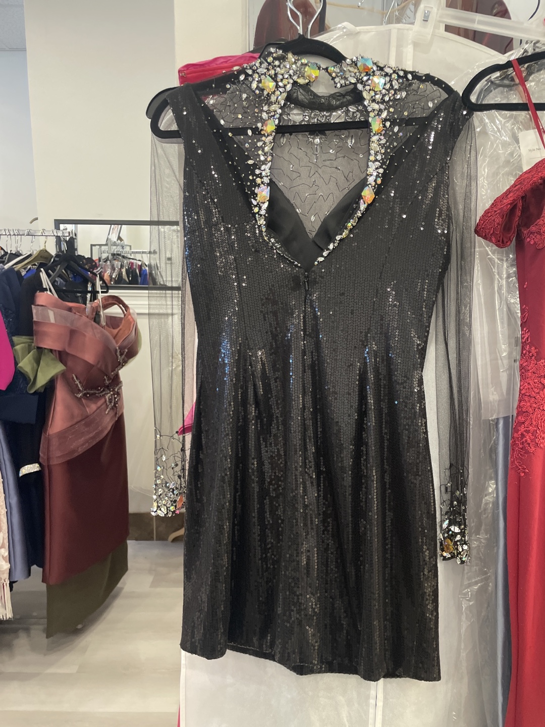Stunning Black Sequin Mini Dress with Crystal Detail - photo 3