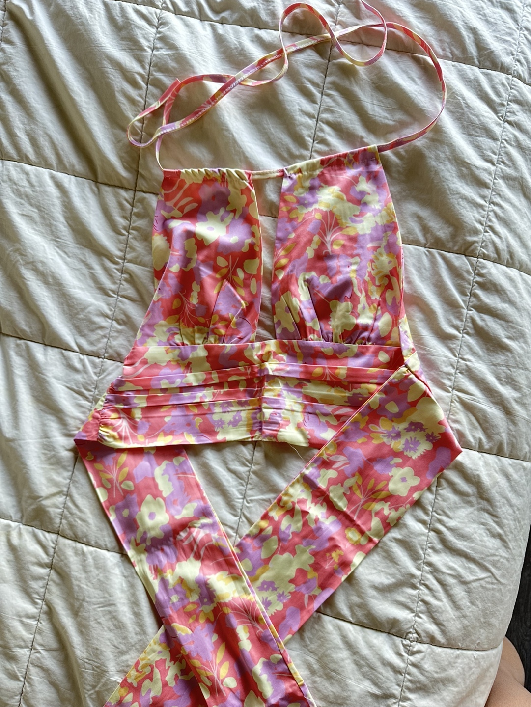 Floral Print Halter Top with Removable Belt