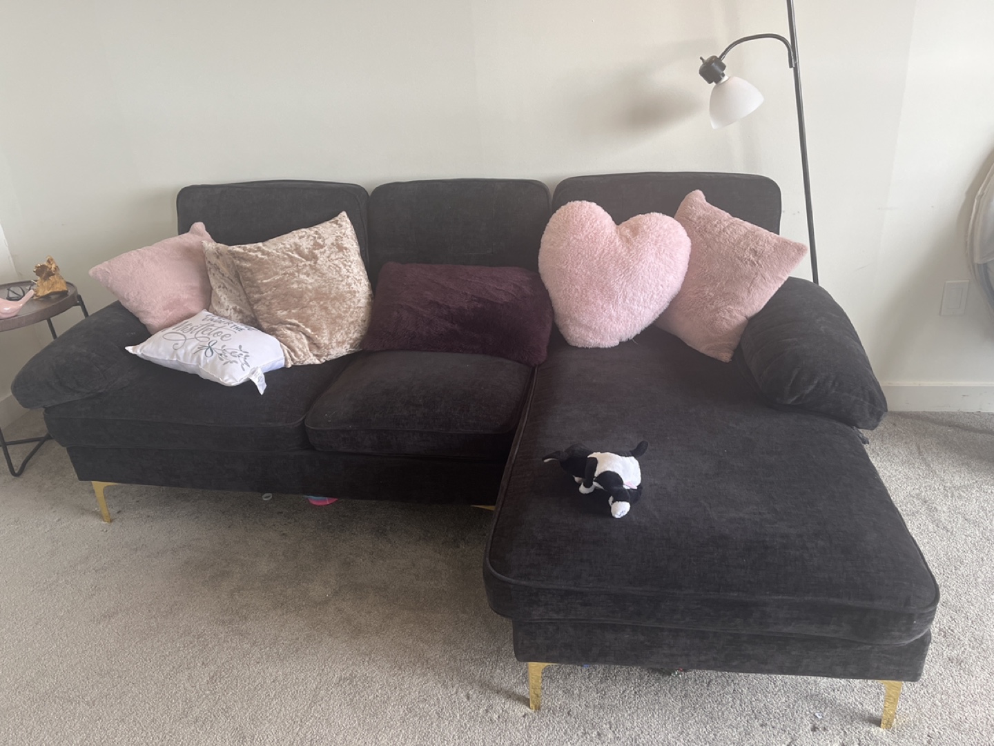 Dark Grey Velvet Sectional Sofa