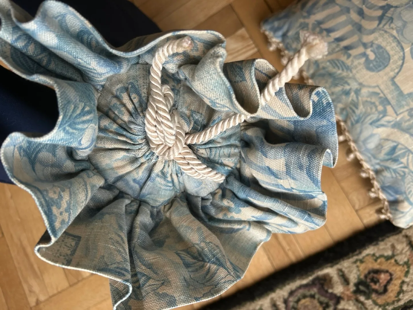 Set of Blue and Beige Throw Pillows and Bolster image indicator(3)