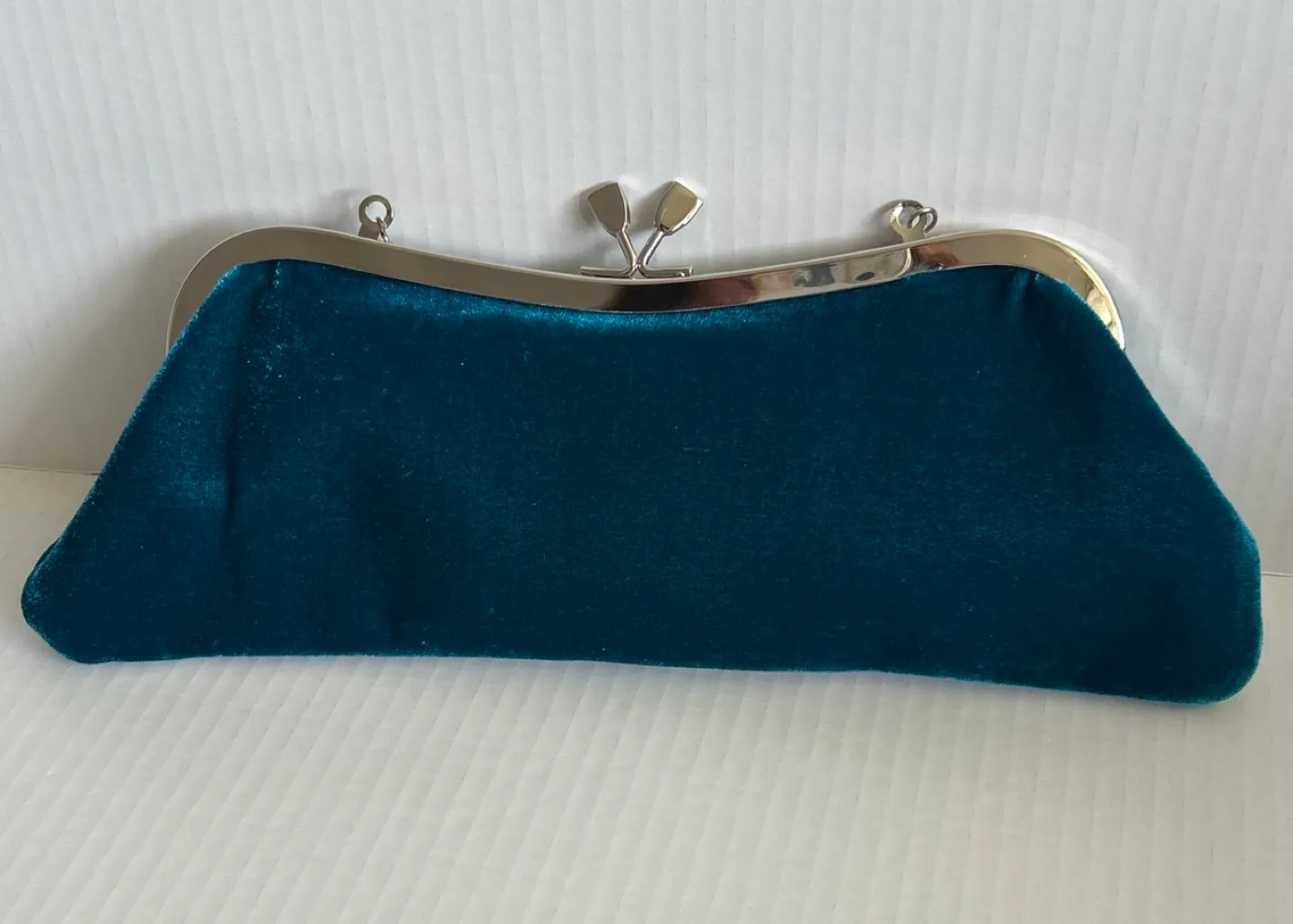 Teal Velvet Clutch with Faux Fur Pom-Pom image indicator(3)