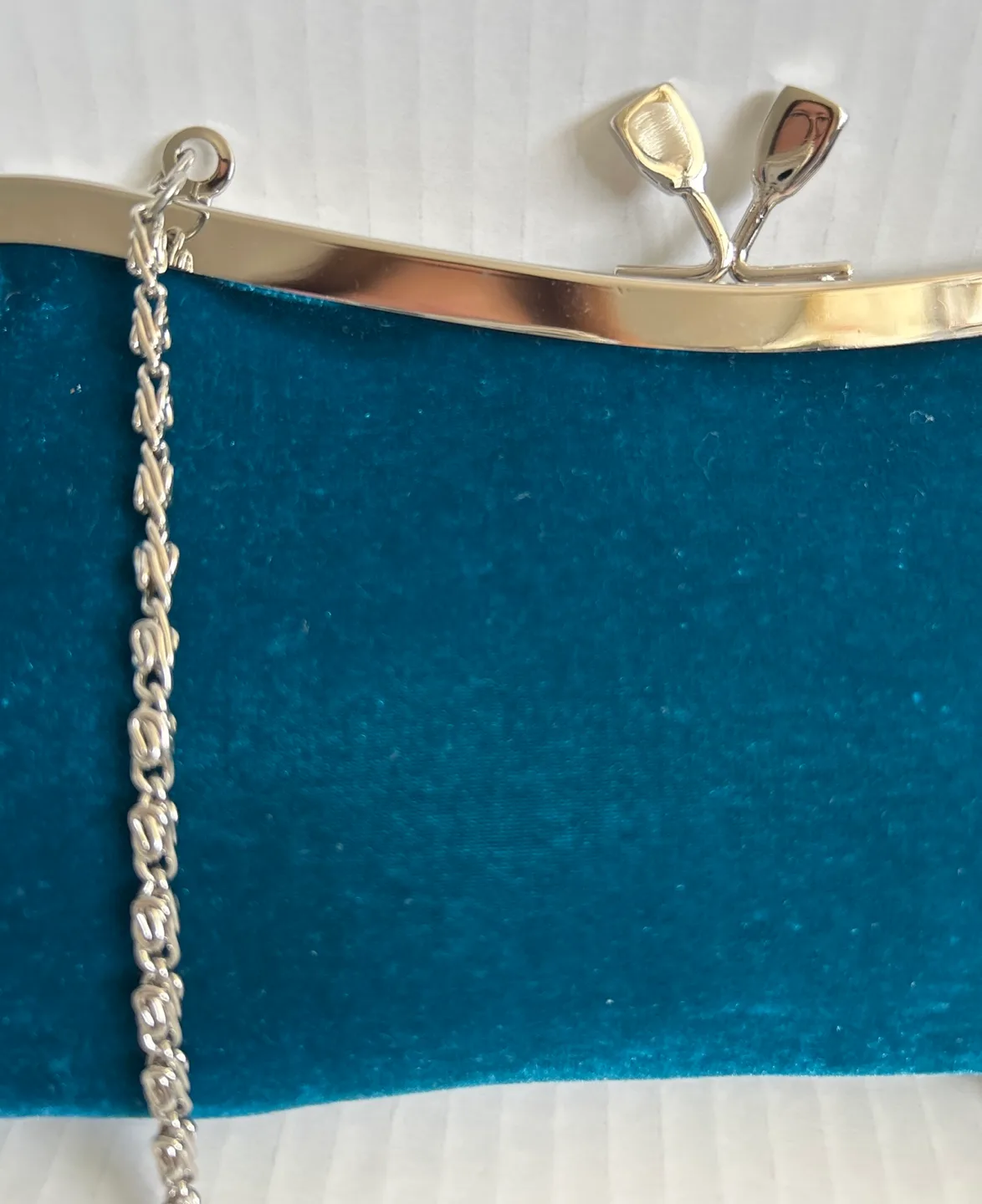 Teal Velvet Clutch with Faux Fur Pom-Pom image indicator(4)