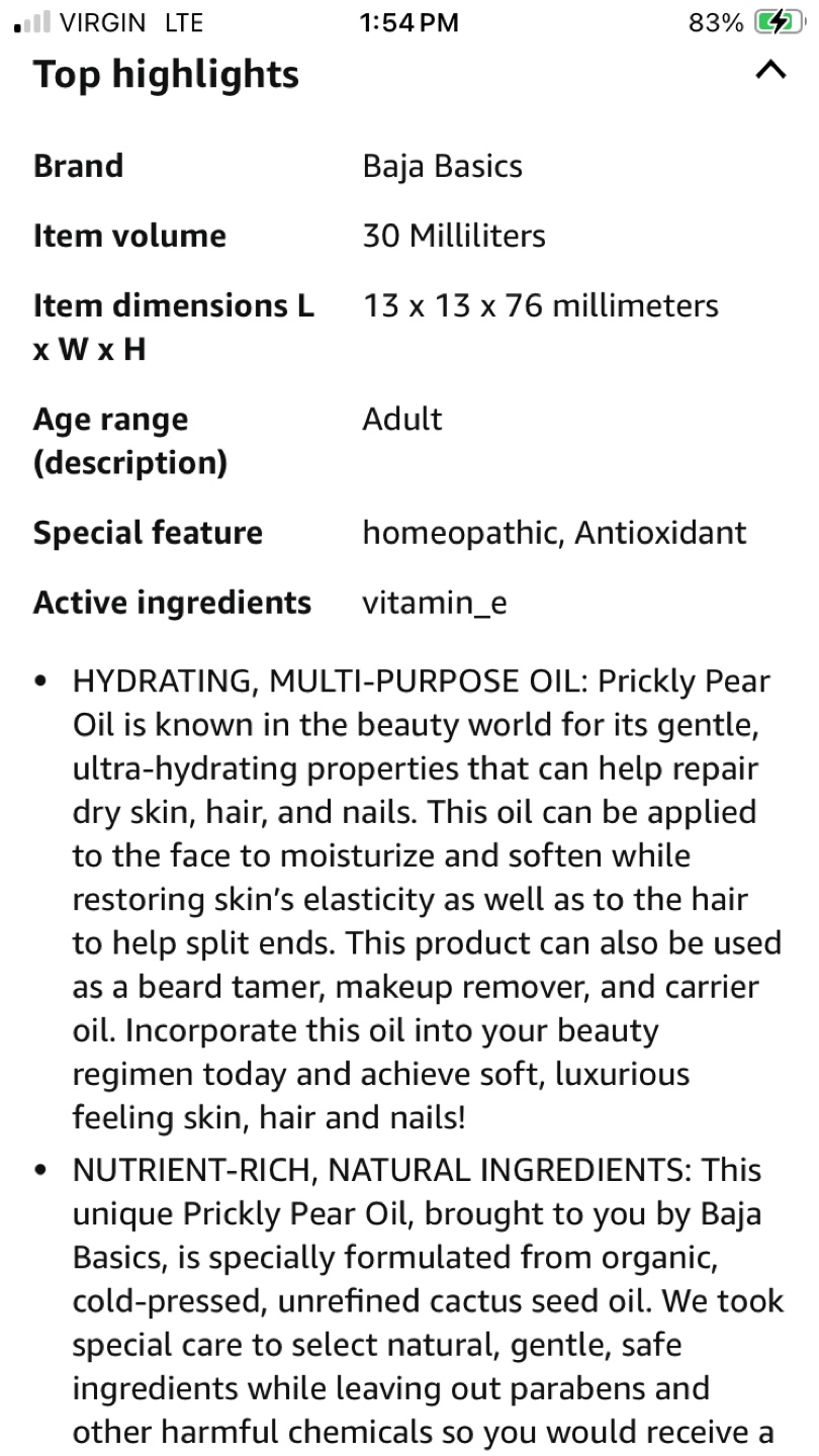 Baja Basics Prickly Pear Cactus Seed Oil - 30ml - photo 2