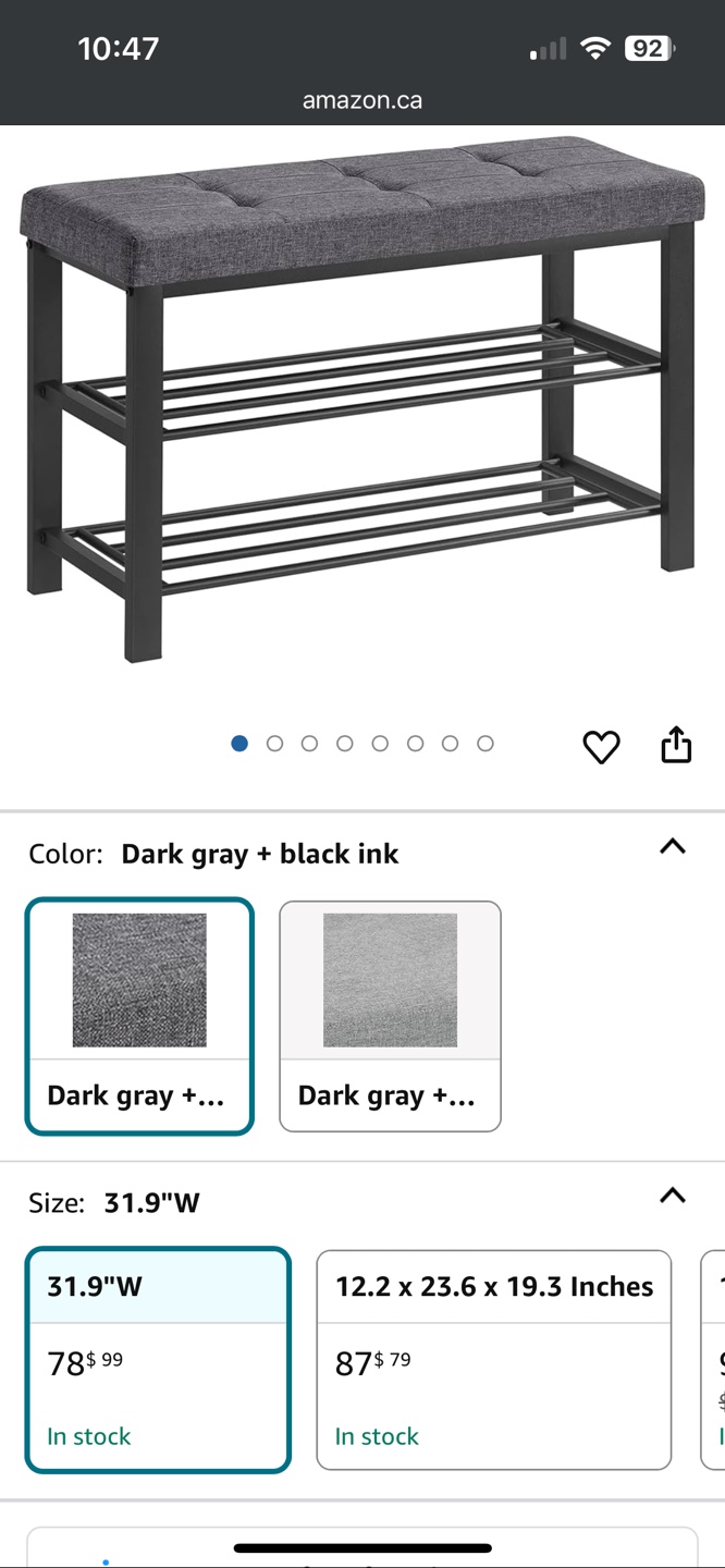 Dark Grey Shoe Bench with Storage