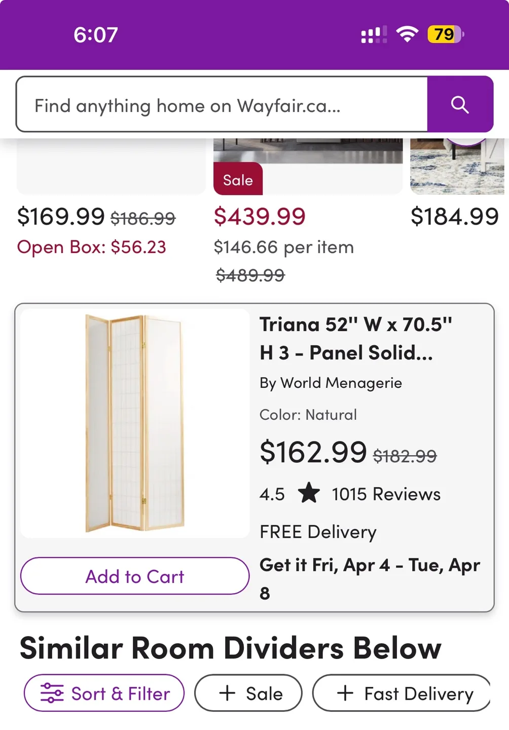 Triana 3-Panel Room Divider thumbnail