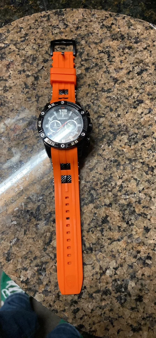 Men's Aviator Chronograph Watch Orange Silicone Band thumbnail