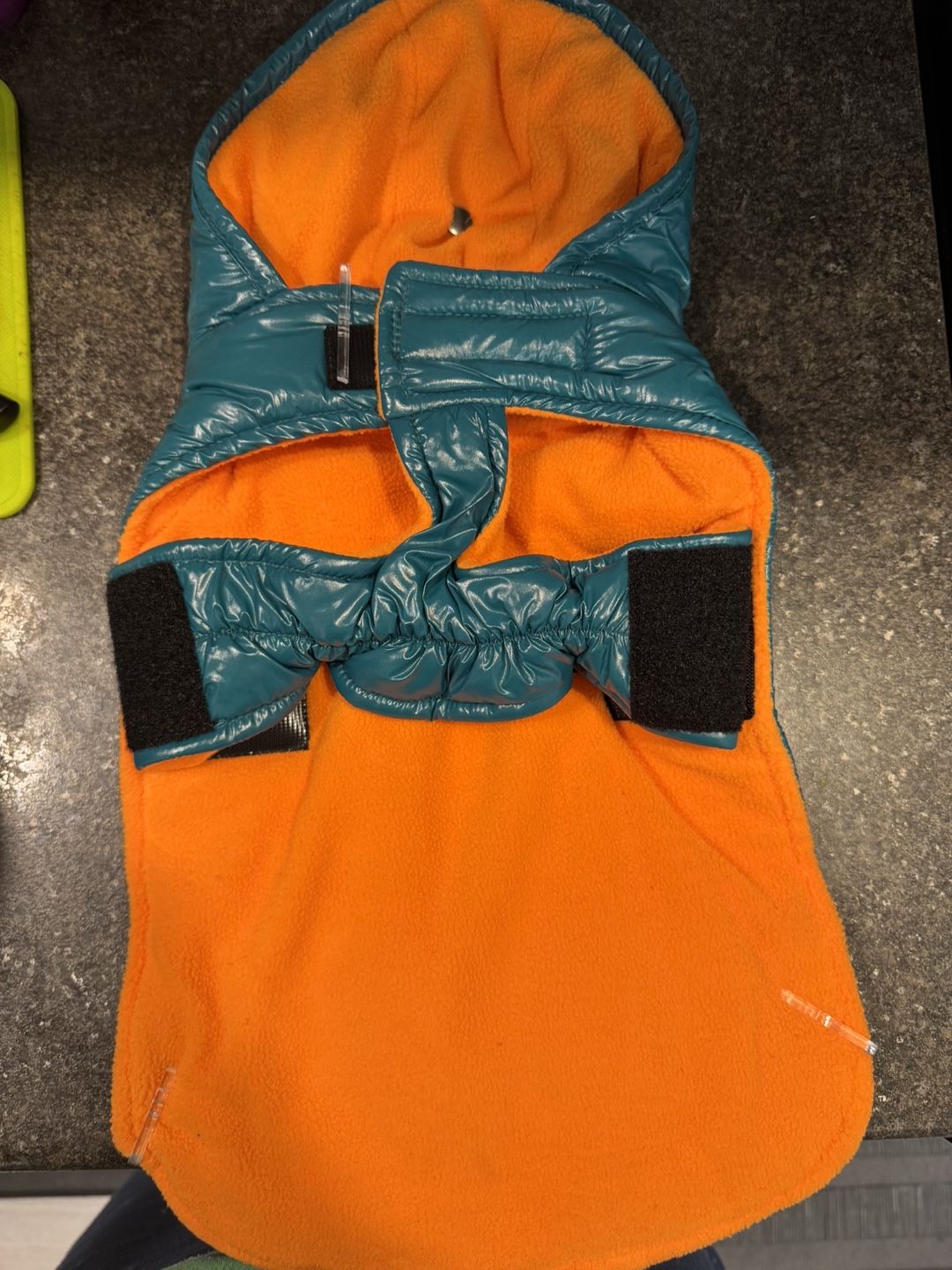 Teal & Orange Dog Puffer Jacket with Hood - photo 2