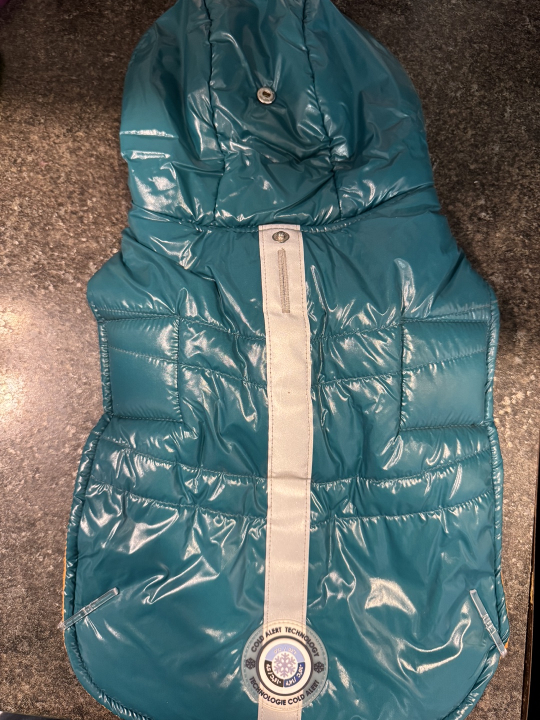 Teal & Orange Dog Puffer Jacket with Hood