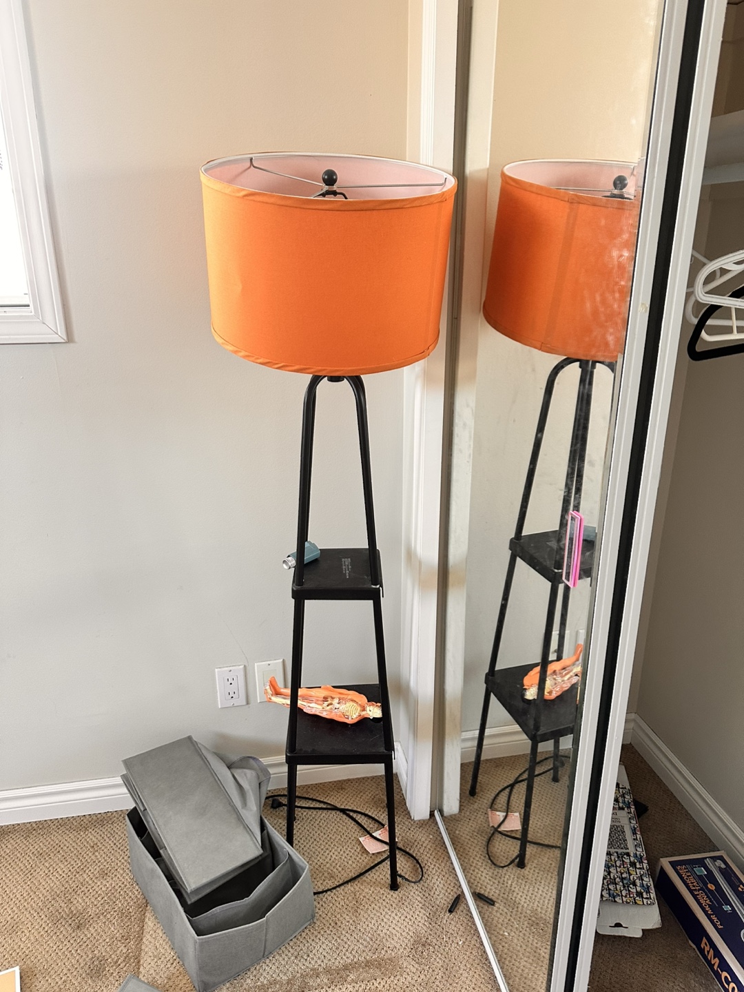 Floor Lamp with Orange Shade & 3 Shelves
