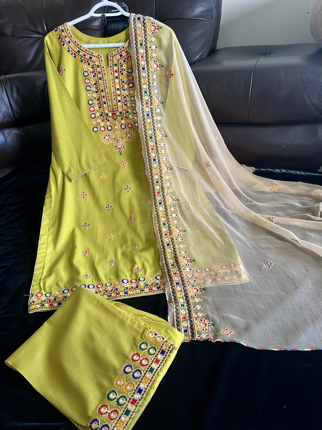 Lime Green Pakistani shirt trouser with Embroidered Detail