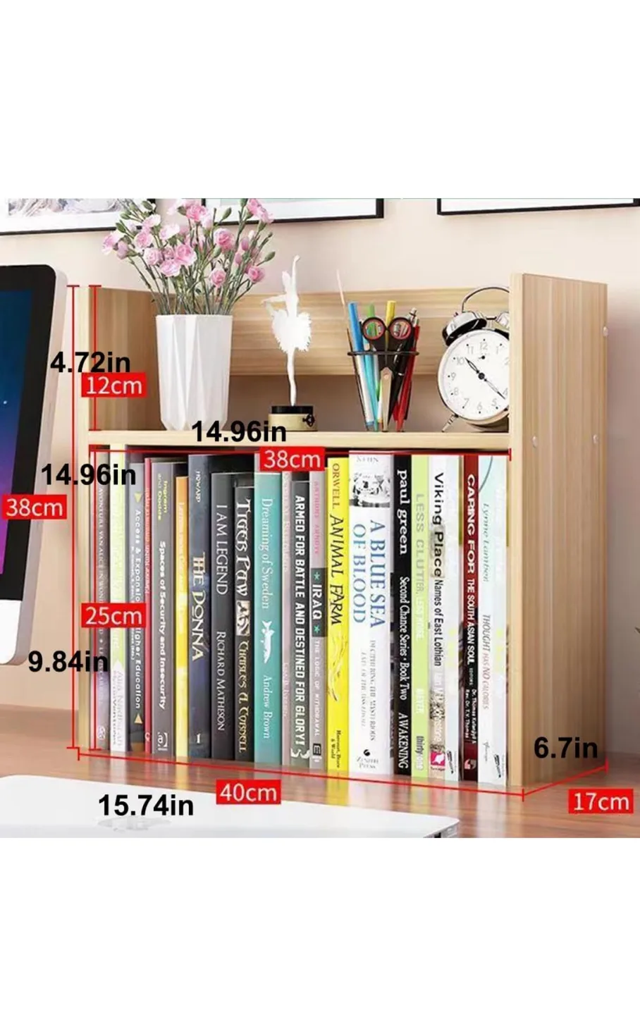 (used) light walnut desktop bookshelf organizer 💚 image indicator(5)