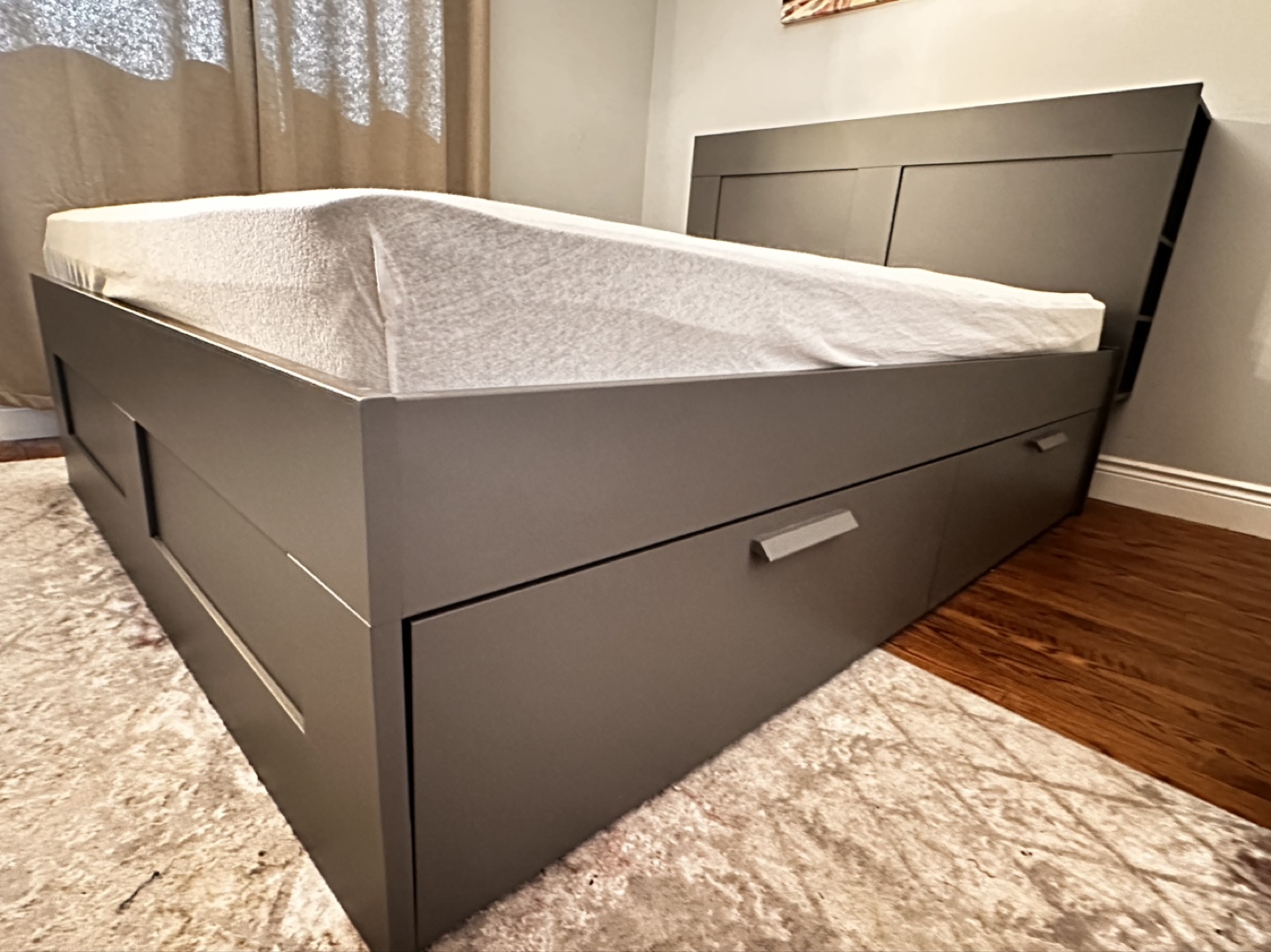 IKEA BRIMNES Bed Frame with Storage and HEADBOARD- Dark Grey - photo 3